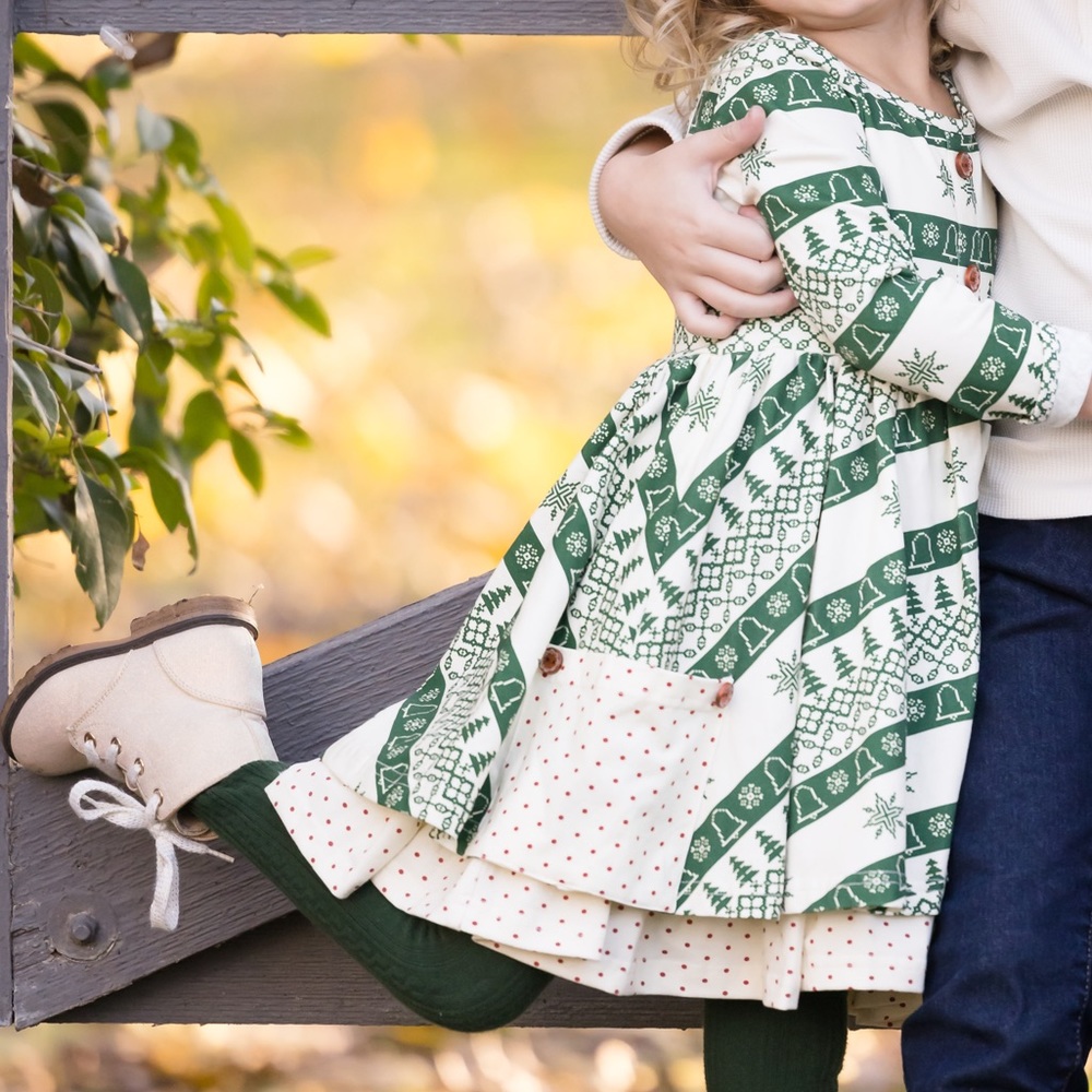 SweetHoney Prim Dress - Snowflakes & Trees in size 4T winter Christmas twirl